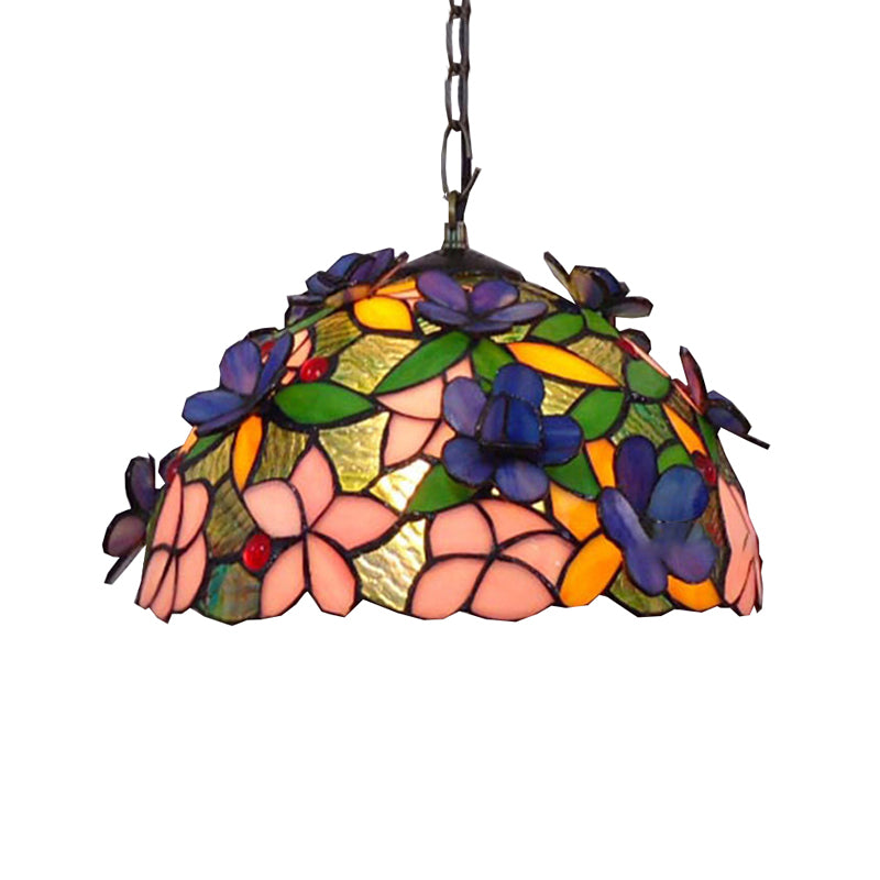 1 Head Leaf/Grape/Flower Down Lighting Tiffany-Style Black Stained Art Glass Pendant Light Fixture Clearhalo 'Ceiling Lights' 'Industrial' 'Middle Century Pendants' 'Pendant Lights' 'Pendants' 'Tiffany close to ceiling' 'Tiffany Pendants' 'Tiffany' Lighting' 169959