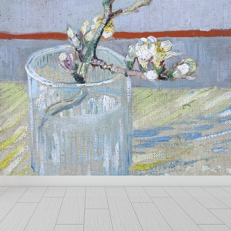 Modern Flower Branch Mural Wallpaper Soft Color Florentine Scenery Wall Covering Blue Clearhalo 'Wall Decor' 'Wall Mural' 1699596