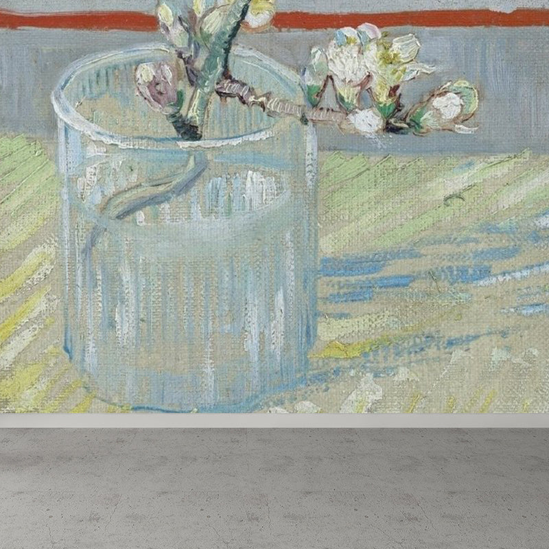 Modern Flower Branch Mural Wallpaper Soft Color Florentine Scenery Wall Covering Grey Clearhalo 'Wall Decor' 'Wall Mural' 1699601