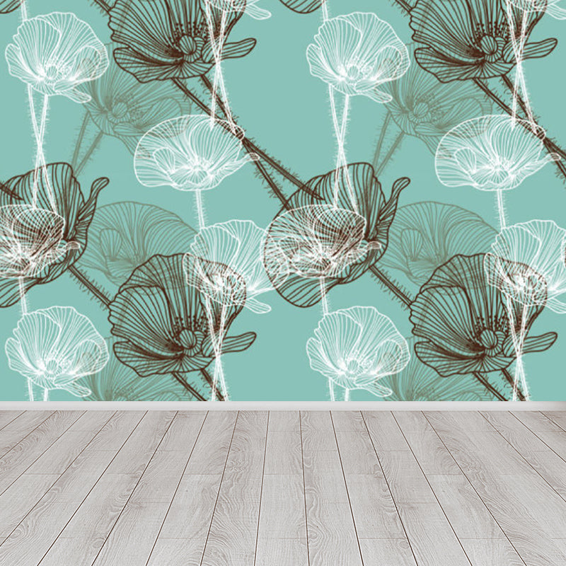 Contemporary Flower Blossom Wall Mural Non-Woven Waterproofing Blue Wall Art for Playroom Blue Design 1 Clearhalo 'Wall Decor' 'Wall Mural' 1699626