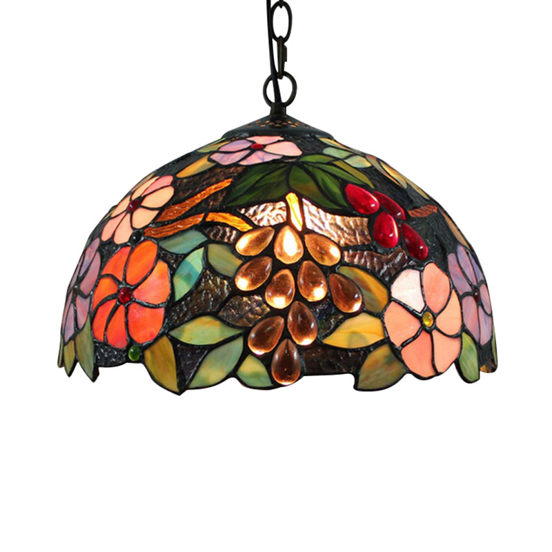 Flower Ceiling Lamp Victorian 1 Bulb Black Handcrafted Art Glass Hanging Pendant Light, 12"/16" Wide Clearhalo 'Ceiling Lights' 'Chandeliers' 'Industrial' 'Middle Century Pendants' 'Pendant Lights' 'Pendants' 'Tiffany close to ceiling' 'Tiffany Pendants' 'Tiffany' Lighting' 169980