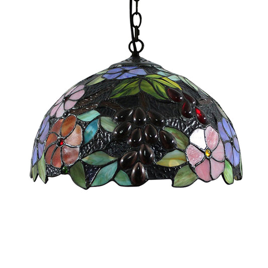 Flower Ceiling Lamp Victorian 1 Bulb Black Handcrafted Art Glass Hanging Pendant Light, 12"/16" Wide Clearhalo 'Ceiling Lights' 'Chandeliers' 'Industrial' 'Middle Century Pendants' 'Pendant Lights' 'Pendants' 'Tiffany close to ceiling' 'Tiffany Pendants' 'Tiffany' Lighting' 169981