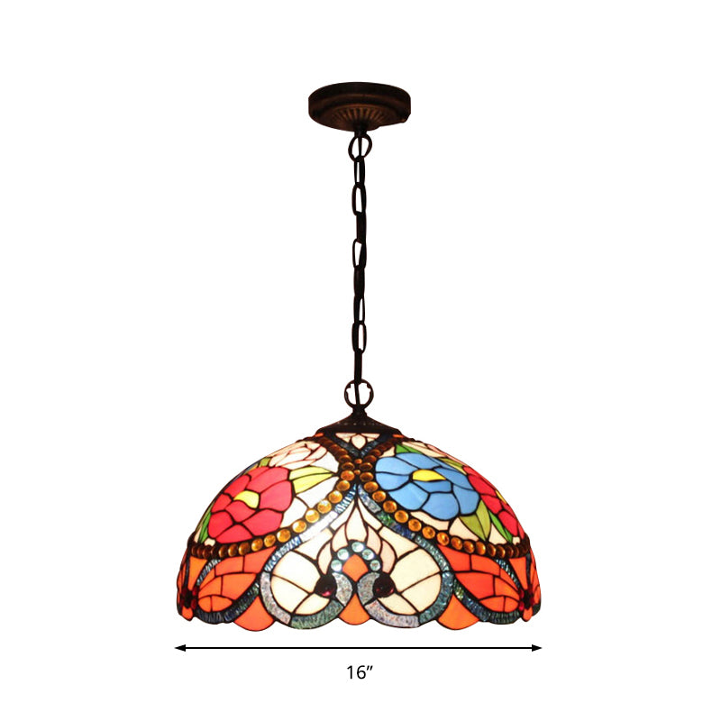Victorian Bowl Pendant Lamp 3 Heads Black Stained Art Glass Ceiling Hanging Light with/without Pull Chain Clearhalo 'Ceiling Lights' 'Chandeliers' 'Close To Ceiling Lights' 'Glass shade' 'Glass' 'Industrial' 'Middle Century Chandeliers' 'Pendant Lights' 'Tiffany Chandeliers' 'Tiffany close to ceiling' 'Tiffany' Lighting' 169998