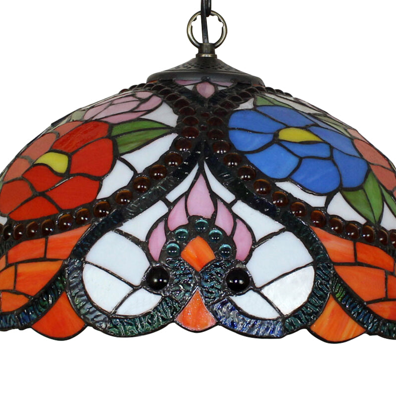 Victorian Bowl Pendant Lamp 3 Heads Black Stained Art Glass Ceiling Hanging Light with/without Pull Chain Clearhalo 'Ceiling Lights' 'Chandeliers' 'Close To Ceiling Lights' 'Glass shade' 'Glass' 'Industrial' 'Middle Century Chandeliers' 'Pendant Lights' 'Tiffany Chandeliers' 'Tiffany close to ceiling' 'Tiffany' Lighting' 169999