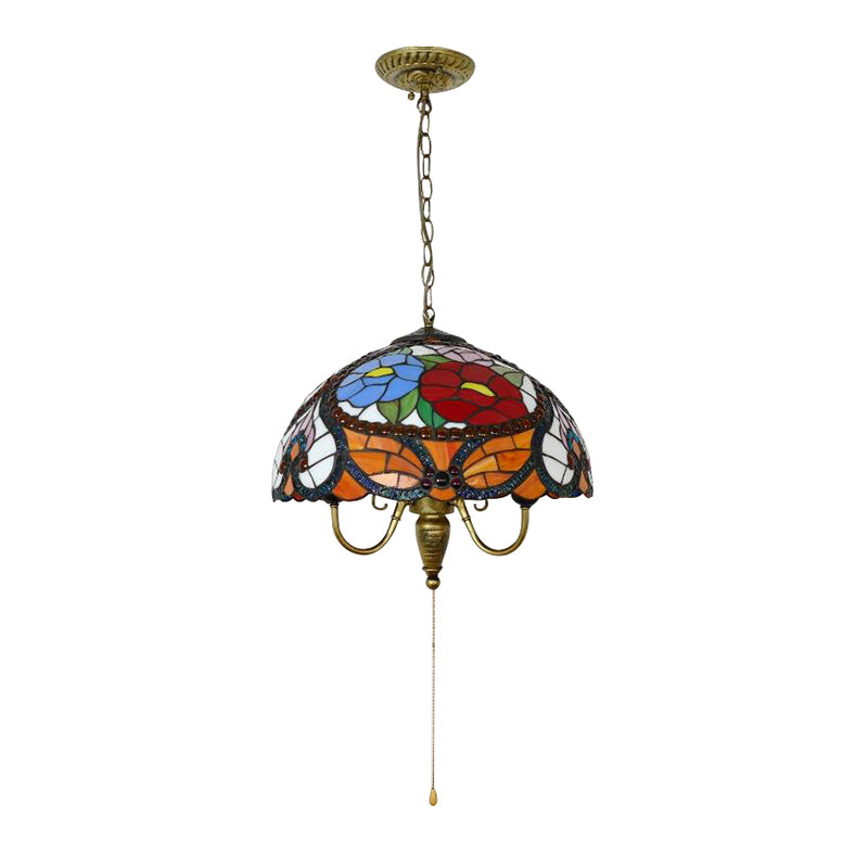 Victorian Bowl Pendant Lamp 3 Heads Black Stained Art Glass Ceiling Hanging Light with/without Pull Chain Clearhalo 'Ceiling Lights' 'Chandeliers' 'Close To Ceiling Lights' 'Glass shade' 'Glass' 'Industrial' 'Middle Century Chandeliers' 'Pendant Lights' 'Tiffany Chandeliers' 'Tiffany close to ceiling' 'Tiffany' Lighting' 170002