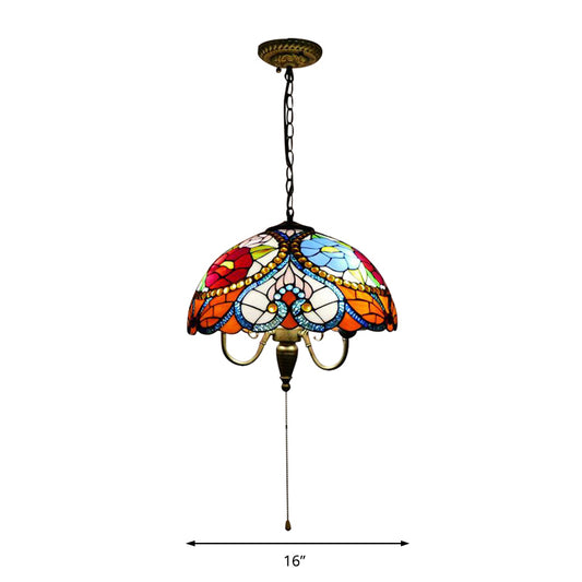 Victorian Bowl Pendant Lamp 3 Heads Black Stained Art Glass Ceiling Hanging Light with/without Pull Chain Clearhalo 'Ceiling Lights' 'Chandeliers' 'Close To Ceiling Lights' 'Glass shade' 'Glass' 'Industrial' 'Middle Century Chandeliers' 'Pendant Lights' 'Tiffany Chandeliers' 'Tiffany close to ceiling' 'Tiffany' Lighting' 170003