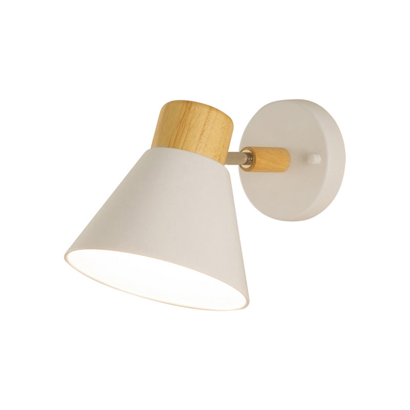 Nordic Stylish Cone Shade Wall Mount Light Metal and Wood 1 Bulb Bedside Rotatable Wall Sconce in Black/White Clearhalo 'Cast Iron' 'Glass' 'Industrial' 'Modern wall lights' 'Modern' 'Tiffany' 'Traditional wall lights' 'Wall Lamps & Sconces' 'Wall Lights' Lighting' 170006