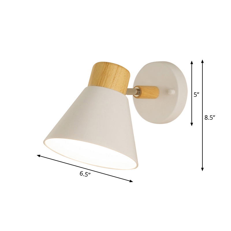 Nordic Stylish Cone Shade Wall Mount Light Metal and Wood 1 Bulb Bedside Rotatable Wall Sconce in Black/White Clearhalo 'Cast Iron' 'Glass' 'Industrial' 'Modern wall lights' 'Modern' 'Tiffany' 'Traditional wall lights' 'Wall Lamps & Sconces' 'Wall Lights' Lighting' 170007