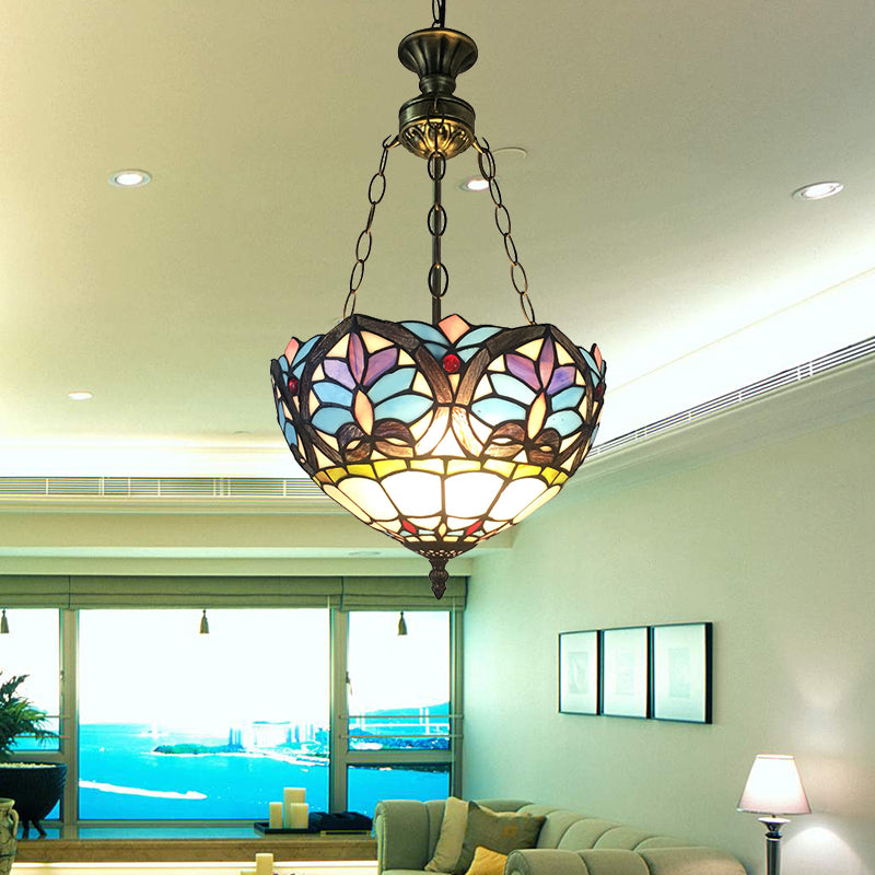 Small LED Pendant Lights, Adjustable 2 Lights Bowl Ceiling Fixture in Antique Brass with Metal Chain and Stained Glass Shade Baroque Style Antique Bronze Clearhalo 'Ceiling Lights' 'Chandeliers' 'Iluminaci��n' 'Industrial' 'L��mparas de Ara��a' 'L��mparas de Techo' 'Middle Century Chandeliers' 'Tiffany Chandeliers' 'Tiffany close to ceiling' 'Tiffany' Hogar' Lighting' 170111