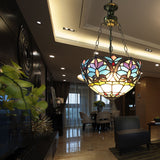 Small LED Pendant Lights, Adjustable 2 Lights Bowl Ceiling Fixture in Antique Brass with Metal Chain and Stained Glass Shade Baroque Style Clearhalo 'Ceiling Lights' 'Chandeliers' 'Iluminaci��n' 'Industrial' 'L��mparas de Ara��a' 'L��mparas de Techo' 'Middle Century Chandeliers' 'Tiffany Chandeliers' 'Tiffany close to ceiling' 'Tiffany' Hogar' Lighting' 170112