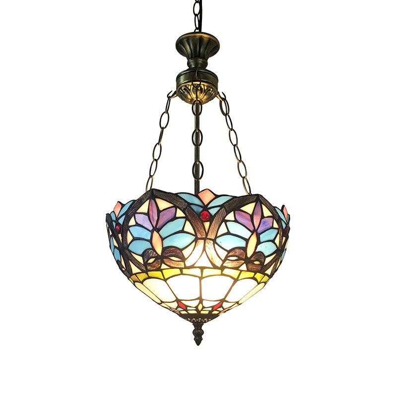 Small LED Pendant Lights, Adjustable 2 Lights Bowl Ceiling Fixture in Antique Brass with Metal Chain and Stained Glass Shade Baroque Style Clearhalo 'Ceiling Lights' 'Chandeliers' 'Iluminaci��n' 'Industrial' 'L��mparas de Ara��a' 'L��mparas de Techo' 'Middle Century Chandeliers' 'Tiffany Chandeliers' 'Tiffany close to ceiling' 'Tiffany' Hogar' Lighting' 170113