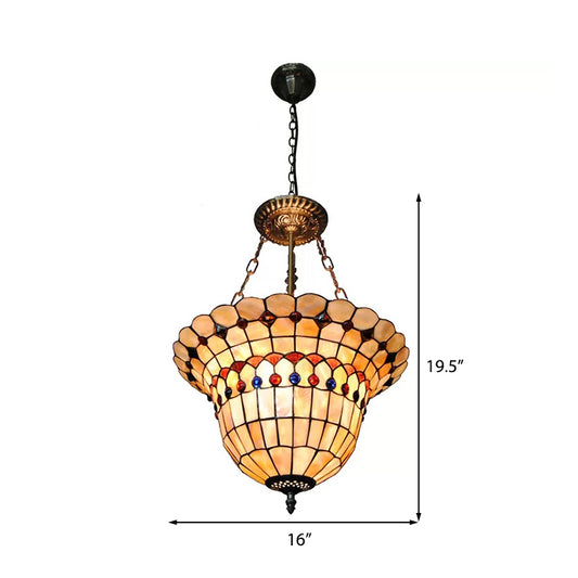 Tiffany Style Stained Glass Ceiling Light with LED Lights, Jeweled Semi Flush Mount Lighting with Rod for Bedroom Clearhalo 'Ceiling Lights' 'Chandeliers' 'Industrial' 'Middle Century Chandeliers' 'Tiffany Chandeliers' 'Tiffany' Lighting' 170126