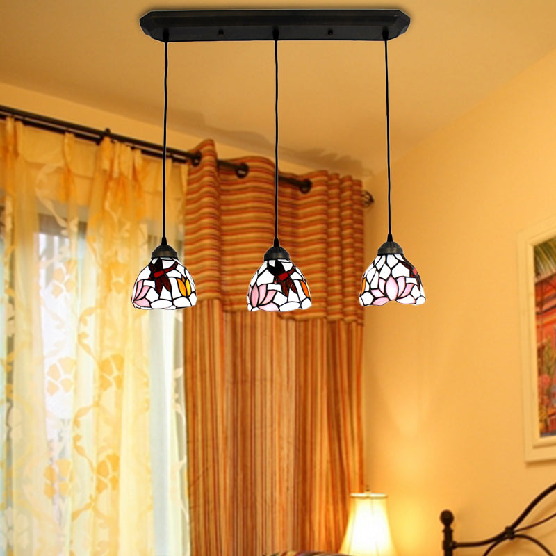 Hanging Lights for Dining Table, 3-Light Dragonfly Linear Ceiling Fixture with Art Glass Shade Clearhalo 'Ceiling Lights' 'Industrial' 'Island Lights' 'Middle Century Pendants' 'Pendant Lights' 'Pendants' 'Tiffany close to ceiling' 'Tiffany Pendants' 'Tiffany' Lighting' 170145