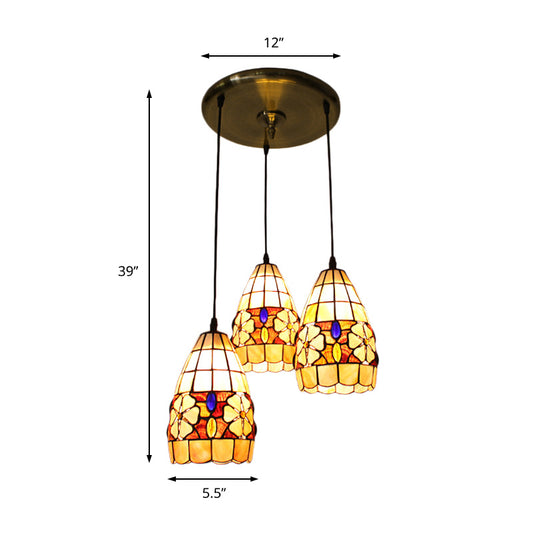 Tiffany Trumpet Cluster Pendant Light Shell 3 Heads Hanging Ceiling Light in Beige for Dining Room Clearhalo 'Ceiling Lights' 'Industrial' 'Island Lights' 'Middle Century Pendants' 'Pendant Lights' 'Pendants' 'Tiffany close to ceiling' 'Tiffany Pendants' 'Tiffany' Lighting' 170153