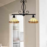 Beige 2 Heads Island Pendant Light Tiffany Stylish Stainless Glass Cone Shade Hanging Ceiling Light Clearhalo 'Ceiling Lights' 'Chandeliers' 'Glass shade' 'Glass' 'Island Lights' 'Tiffany close to ceiling' 'Tiffany' Lighting' 170155
