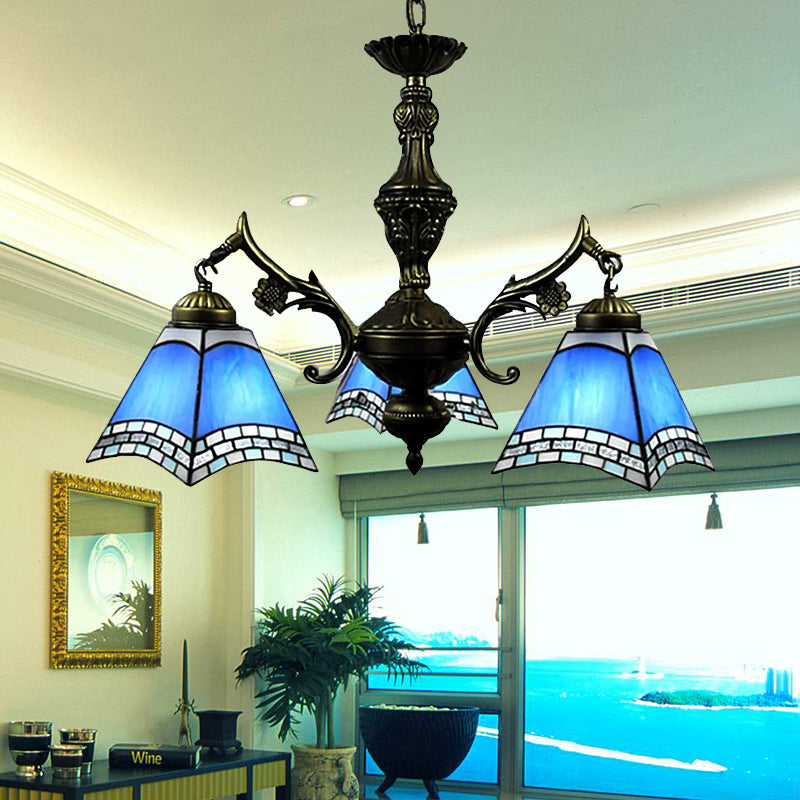 Tiffany Chandeliers for Dining Room, 3 Lights Hanging Fixture with Art Glass Shade Clearhalo 'Ceiling Lights' 'Chandeliers' 'Industrial' 'Middle Century Chandeliers' 'Tiffany Chandeliers' 'Tiffany close to ceiling' 'Tiffany' Lighting' 170287