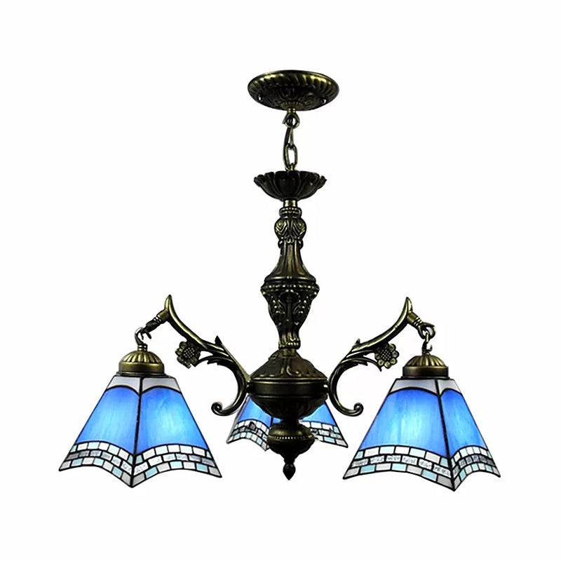 Tiffany Chandeliers for Dining Room, 3 Lights Hanging Fixture with Art Glass Shade Clearhalo 'Ceiling Lights' 'Chandeliers' 'Industrial' 'Middle Century Chandeliers' 'Tiffany Chandeliers' 'Tiffany close to ceiling' 'Tiffany' Lighting' 170288