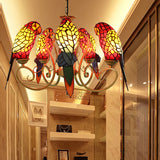 Chandeliers for Living Room, 5-Light Parrots Ceiling Light Fixture with Mosaic Shade Tiffany Style Red Clearhalo 'Ceiling Lights' 'Chandeliers' 'Industrial' 'Middle Century Chandeliers' 'Tiffany Chandeliers' 'Tiffany close to ceiling' 'Tiffany' Lighting' 170326