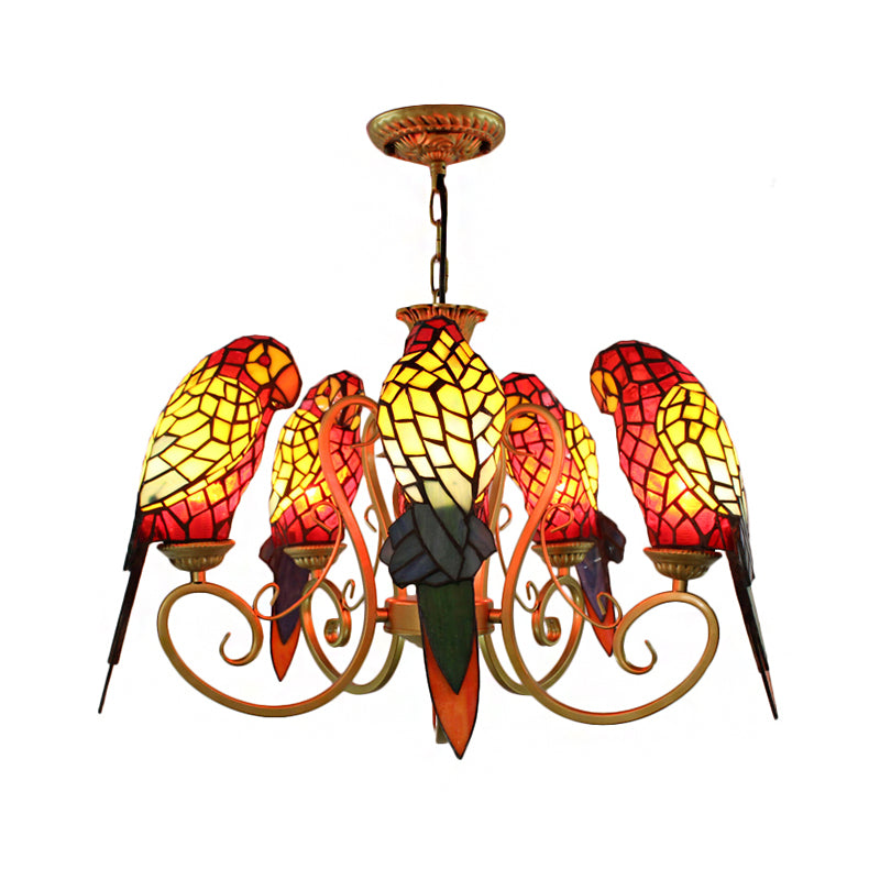 Chandeliers for Living Room, 5-Light Parrots Ceiling Light Fixture with Mosaic Shade Tiffany Style Clearhalo 'Ceiling Lights' 'Chandeliers' 'Industrial' 'Middle Century Chandeliers' 'Tiffany Chandeliers' 'Tiffany close to ceiling' 'Tiffany' Lighting' 170328