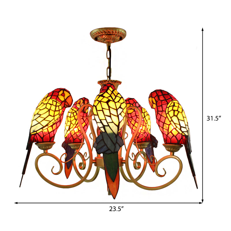 Chandeliers for Living Room, 5-Light Parrots Ceiling Light Fixture with Mosaic Shade Tiffany Style Clearhalo 'Ceiling Lights' 'Chandeliers' 'Industrial' 'Middle Century Chandeliers' 'Tiffany Chandeliers' 'Tiffany close to ceiling' 'Tiffany' Lighting' 170329