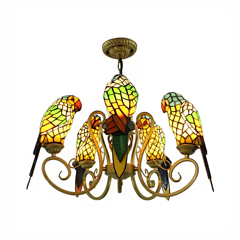 Chandeliers for Living Room, 5-Light Parrots Ceiling Light Fixture with Mosaic Shade Tiffany Style Clearhalo 'Ceiling Lights' 'Chandeliers' 'Industrial' 'Middle Century Chandeliers' 'Tiffany Chandeliers' 'Tiffany close to ceiling' 'Tiffany' Lighting' 170331