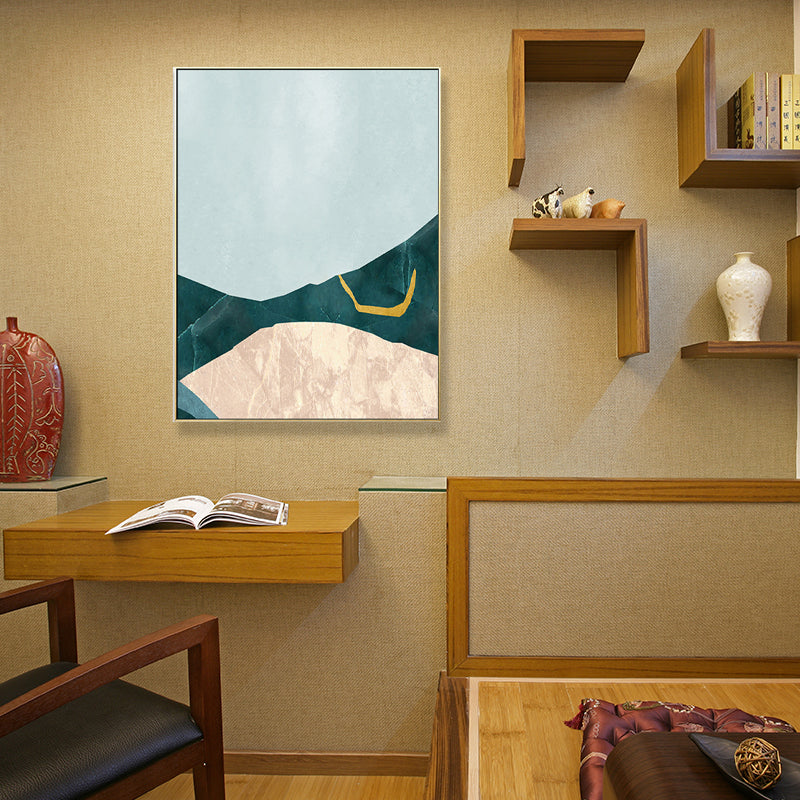 Nordische abstrakte Bergdruck -Leinwand Aqua strukturierte Wandkunst für Wohnzimmer