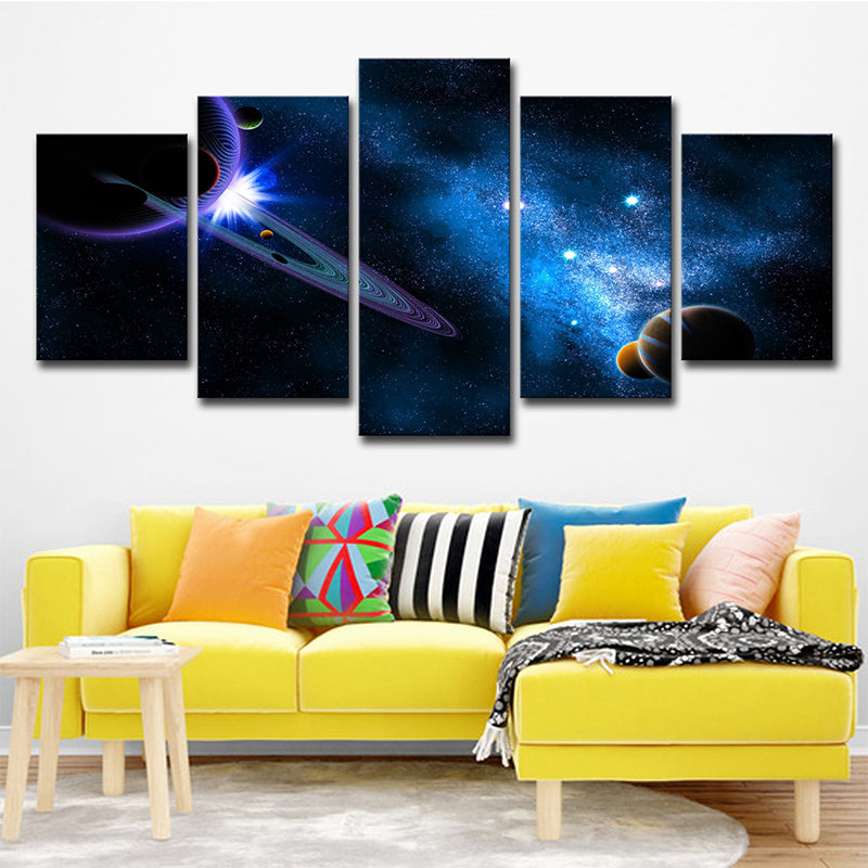 Mysterious Cosmos Canvas Wall Art House Interior Planets Print Wall Decor in Blue Clearhalo 'Art Gallery' 'Canvas Art' 'Kids' Arts' 1704025