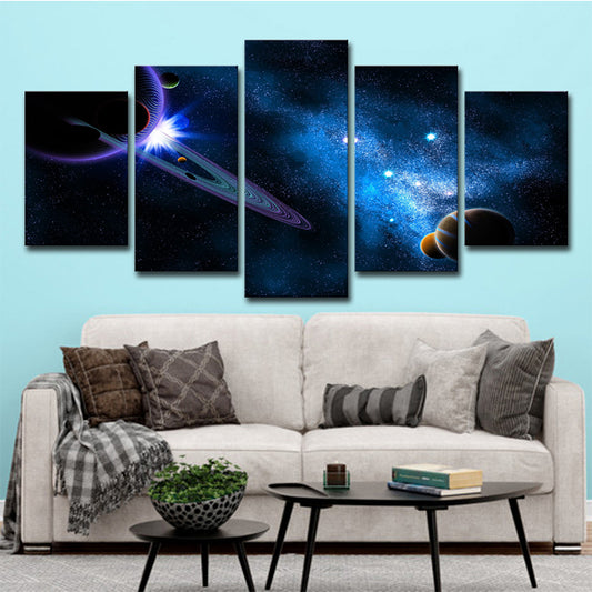 Mysterious Cosmos Canvas Wall Art House Interior Planets Print Wall Decor in Blue Clearhalo 'Art Gallery' 'Canvas Art' 'Kids' Arts' 1704026