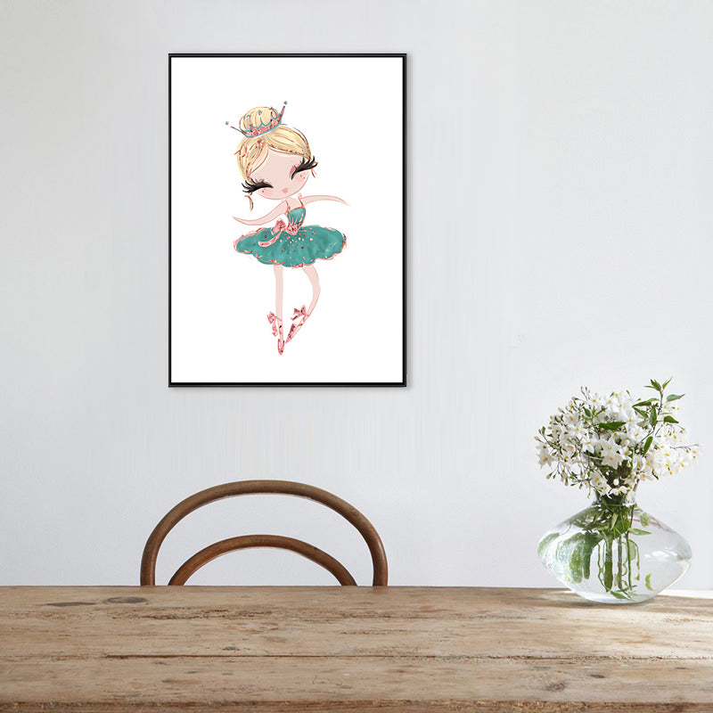Kids Style Ballet Girl Canvas Art Pastel Color Dance Wall Decor for House Interior Green Clearhalo 'Art Gallery' 'Canvas Art' 'Kids' Arts' 1704038