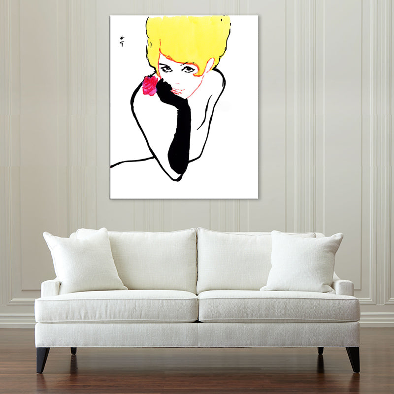 Pop Art Blonde Beauty Canvas Print Yellow-Black Textured Wall Decor for Living Room Clearhalo 'Arts' 'Canvas Art' 1704047