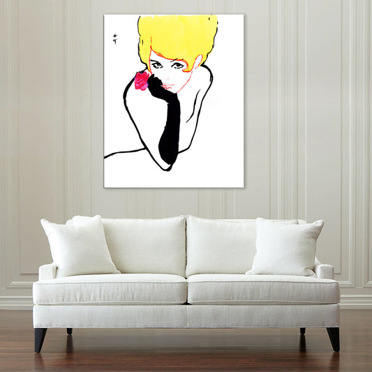 Pop Art Blonde Beauty Canvas Print Yellow-Black Textured Wall Decor for Living Room Clearhalo 'Arts' 'Canvas Art' 1704047