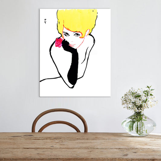 Pop Art Blonde Beauty Canvas Print Yellow-Black Textured Wall Decor for Living Room - Clearhalo - 'Arts' - 'Canvas Art' - 1704048