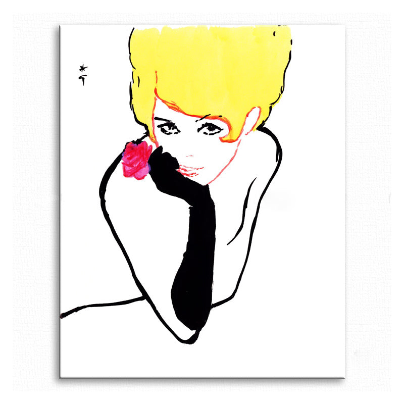 Pop Art Blonde Beauty Canvas Print Yellow-Black Textured Wall Decor for Living Room Clearhalo 'Arts' 'Canvas Art' 1704049