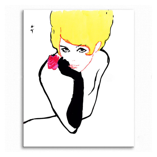 Pop Art Blonde Beauty Canvas Print Yellow-Black Textured Wall Decor for Living Room - Clearhalo - 'Arts' - 'Canvas Art' - 1704049