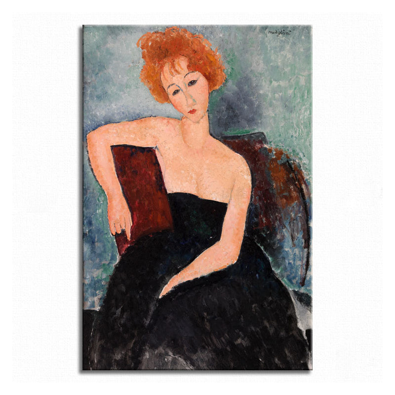 Portrait Wall Art Print Study Room Woman with Red Hair Canvas Blue Textured (Multiple Sizes) - Clearhalo - 'Arts' - 'Canvas Art' - 1704067