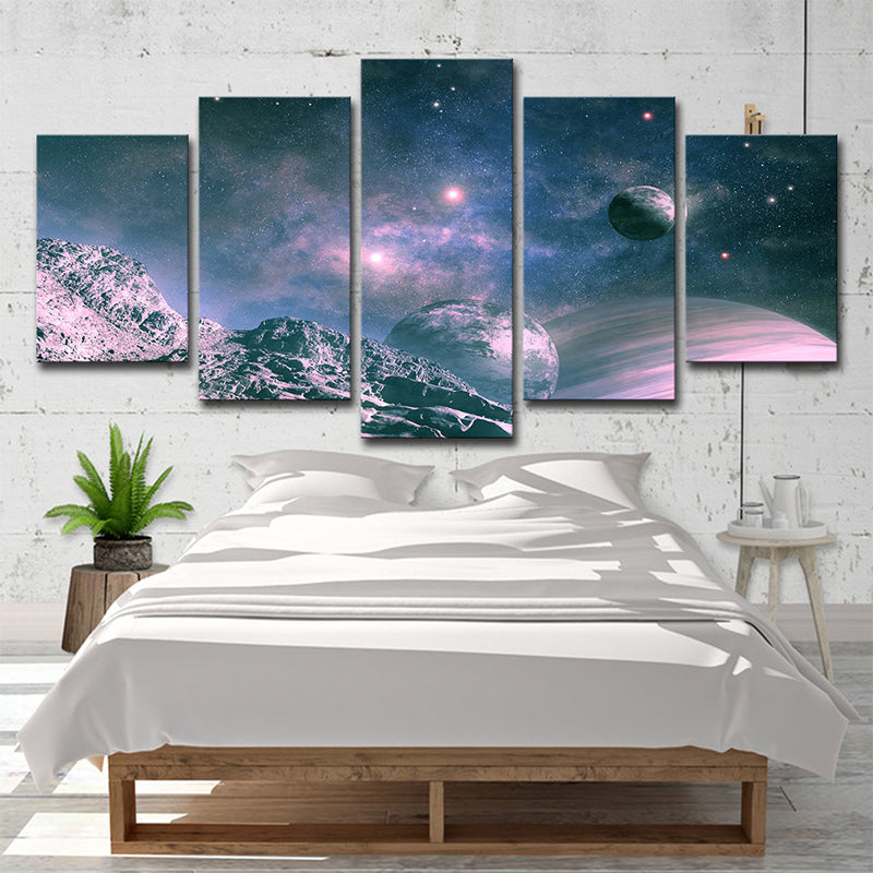 Science Fiction Canvas Art Blue and Purple View of Planets Wall Decor for Boys Room Blue Clearhalo 'Art Gallery' 'Canvas Art' 'Kids' Arts' 1704075