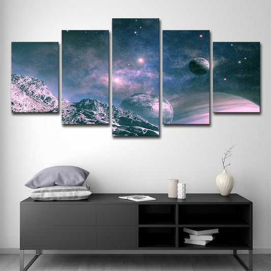 Science Fiction Canvas Art Blue and Purple View of Planets Wall Decor for Boys Room Clearhalo 'Art Gallery' 'Canvas Art' 'Kids' Arts' 1704076