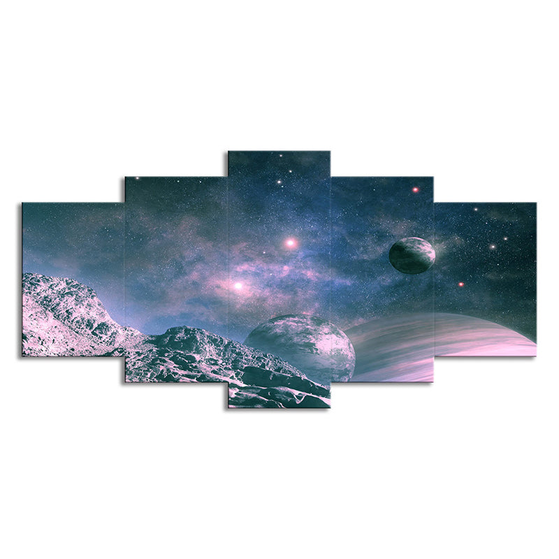 Science Fiction Canvas Art Blue and Purple View of Planets Wall Decor for Boys Room Clearhalo 'Art Gallery' 'Canvas Art' 'Kids' Arts' 1704078