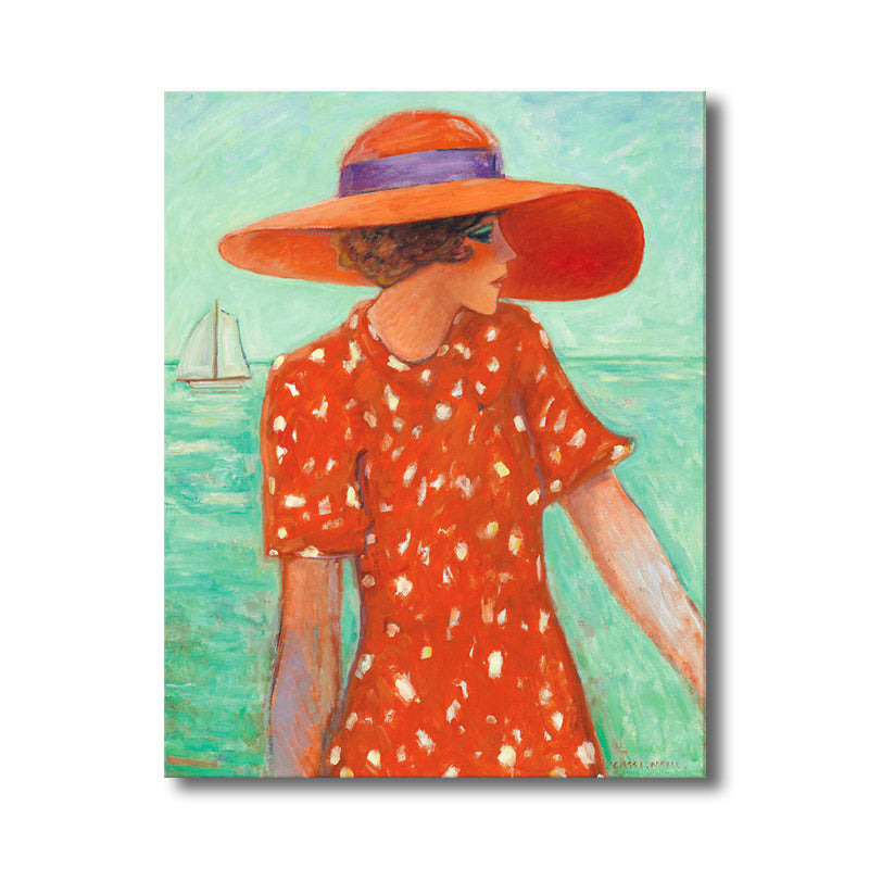 Canvas Textured Wall Art Countryside Woman by the Sea Painting in Soft Color for Living Room Clearhalo 'Art Gallery' 'Canvas Art' 'Traditional' Arts' 1704085