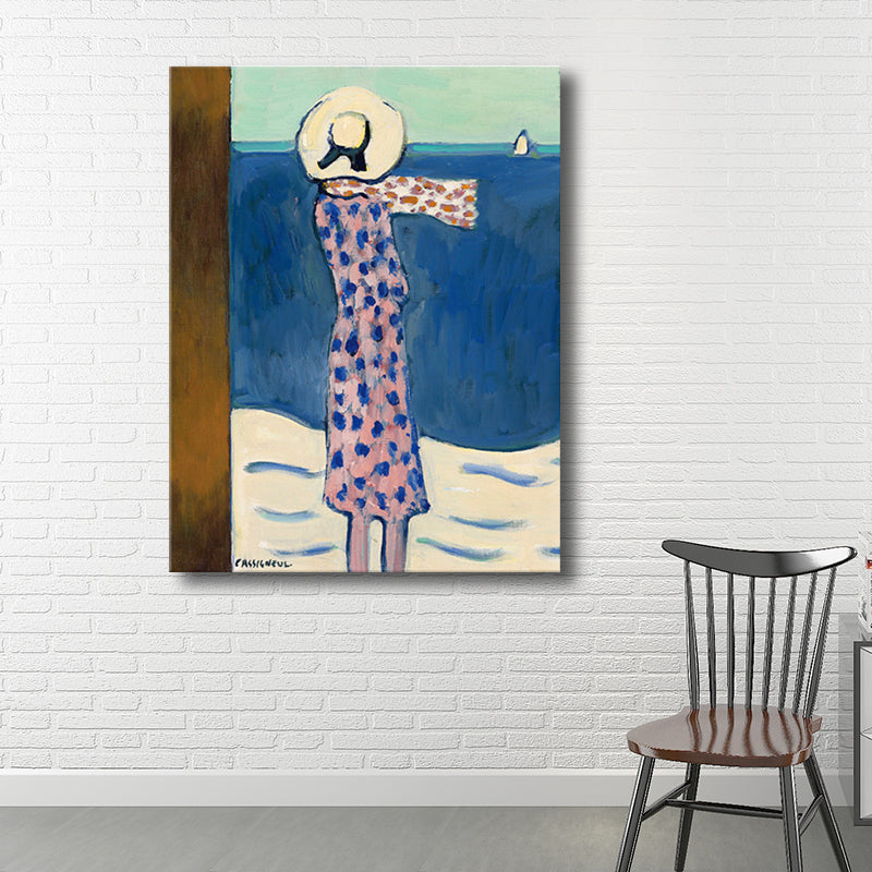 Canvas Textured Wall Art Countryside Woman by the Sea Painting in Soft Color for Living Room Clearhalo 'Art Gallery' 'Canvas Art' 'Traditional' Arts' 1704091