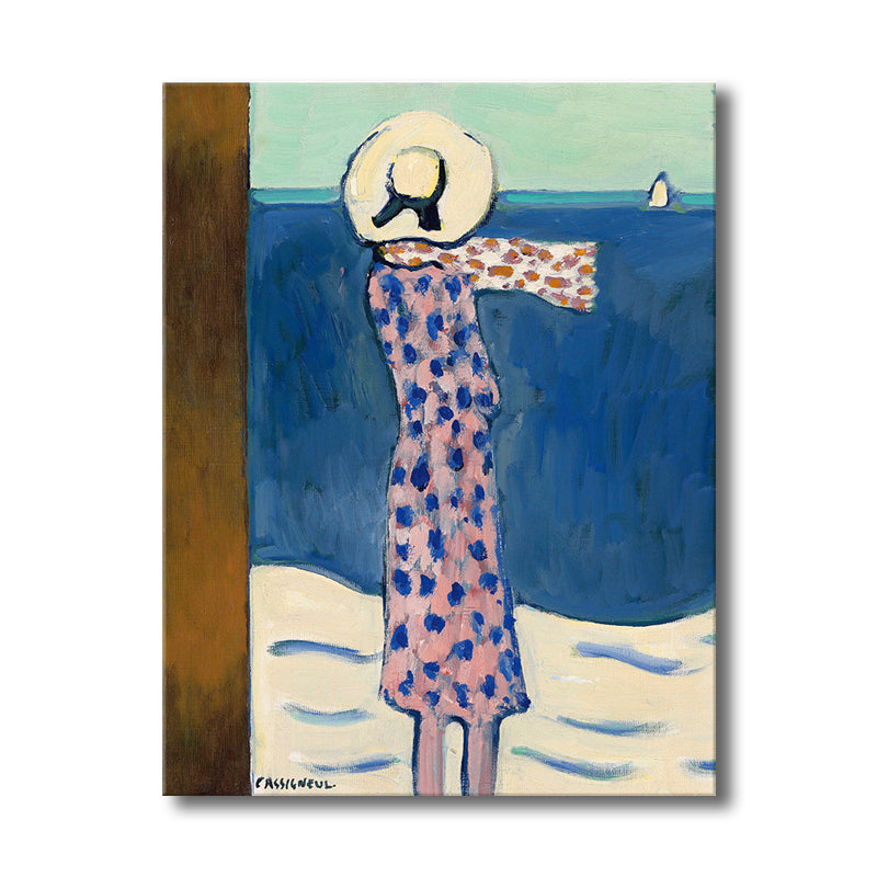 Canvas Textured Wall Art Countryside Woman by the Sea Painting in Soft Color for Living Room Clearhalo 'Art Gallery' 'Canvas Art' 'Traditional' Arts' 1704092