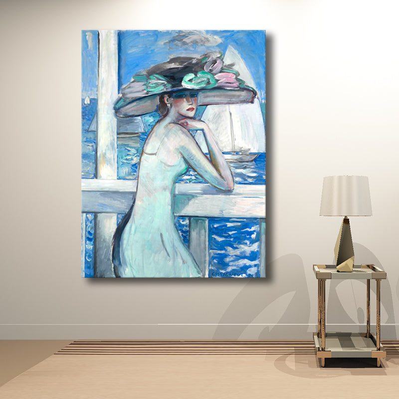 Canvas Textured Wall Art Countryside Woman by the Sea Painting in Soft Color for Living Room Clearhalo 'Art Gallery' 'Canvas Art' 'Traditional' Arts' 1704095
