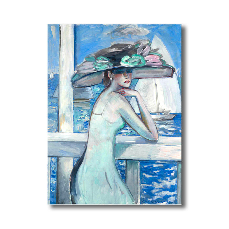 Canvas Textured Wall Art Countryside Woman by the Sea Painting in Soft Color for Living Room Clearhalo 'Art Gallery' 'Canvas Art' 'Traditional' Arts' 1704096
