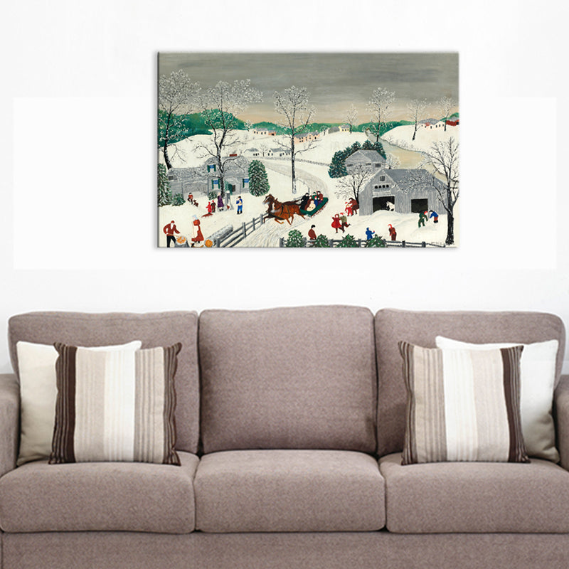 Country Kids Wrapped Canvas Entertainment in the Snow White Wall Art Decor for Living Room Clearhalo 'Art Gallery' 'Canvas Art' 'Traditional' Arts' 1704099
