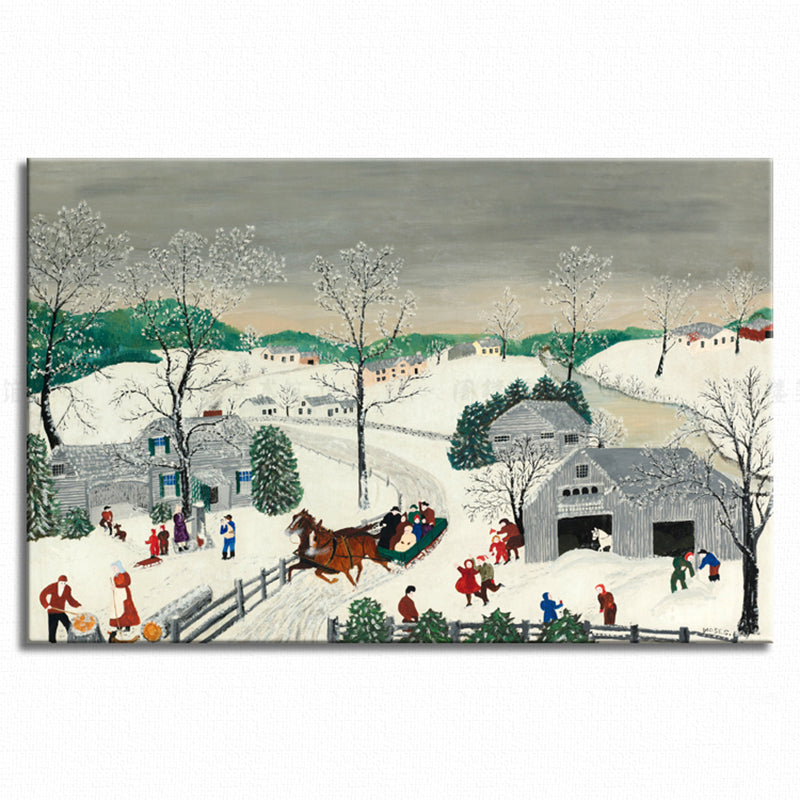 Country Kids Wrapped Canvas Entertainment in the Snow White Wall Art Decor for Living Room Clearhalo 'Art Gallery' 'Canvas Art' 'Traditional' Arts' 1704100