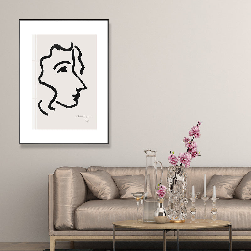White Minimalism Style Canvas Girl's Profile Art for Kitchen, Multiple Sizes Options Clearhalo 'Art Gallery' 'Canvas Art' 'Contemporary Art Gallery' 'Contemporary Art' 'Minimalism' 'Minimalist Art Gallery' 'Scandinavian' Arts' 1704106