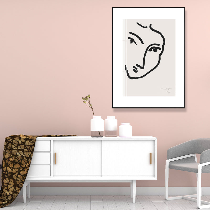 White Minimalism Style Canvas Girl's Profile Art for Kitchen, Multiple Sizes Options Clearhalo 'Art Gallery' 'Canvas Art' 'Contemporary Art Gallery' 'Contemporary Art' 'Minimalism' 'Minimalist Art Gallery' 'Scandinavian' Arts' 1704113