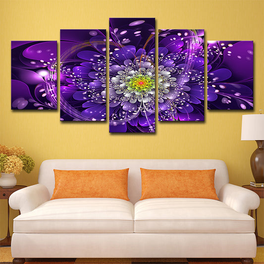 Contemporary Flowers Wall Art Print Purple Multi-Piece Canvas for House Interior Clearhalo 'Art Gallery' 'Canvas Art' 'Contemporary Art Gallery' 'Modern' Arts' 1704131