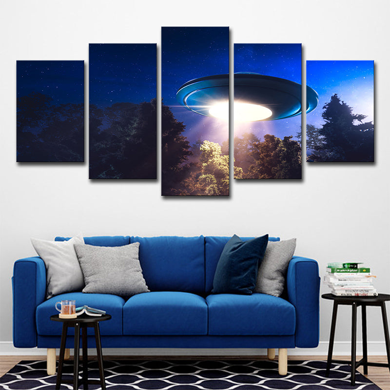 Kids Alien Flying Saucer Canvas Art Dark Blue Multi-Piece Wall Decor for Bedroom Dark Blue Clearhalo 'Art Gallery' 'Canvas Art' 'Kids' Arts' 1704187