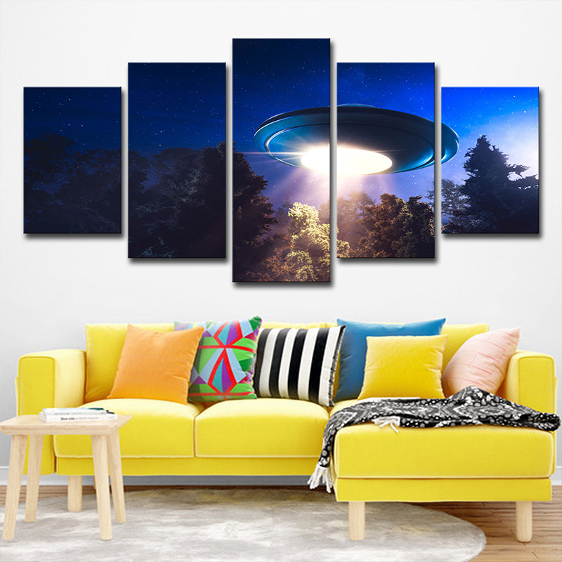 Kids Alien Flying Saucer Canvas Art Dark Blue Multi-Piece Wall Decor for Bedroom Clearhalo 'Art Gallery' 'Canvas Art' 'Kids' Arts' 1704189